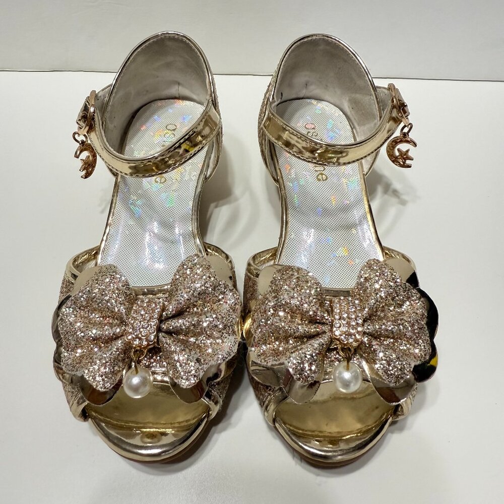Girls Heeled Sandals Gold Tone Glitter Size 11c